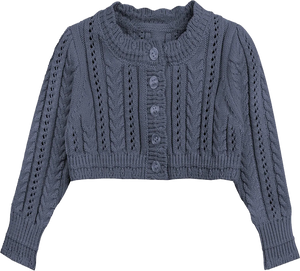 Looms Blue Cable Pointelle Cardigan + Bonnet