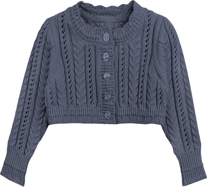 Looms Blue Cable Pointelle Cardigan + Bonnet