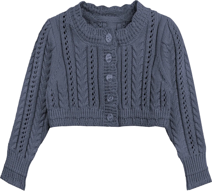 Looms Blue Cable Pointelle Cardigan + Bonnet