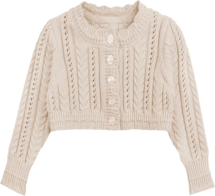 Looms Ivory Cable Pointelle Cardigan + Bonnet