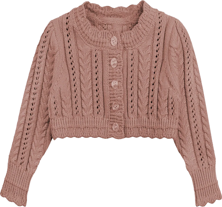 Looms Mauve Cable Pointelle Cardigan + Bonnet