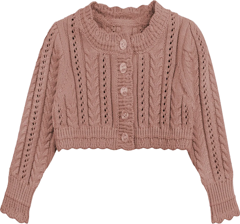 Looms Mauve Cable Pointelle Cardigan + Bonnet