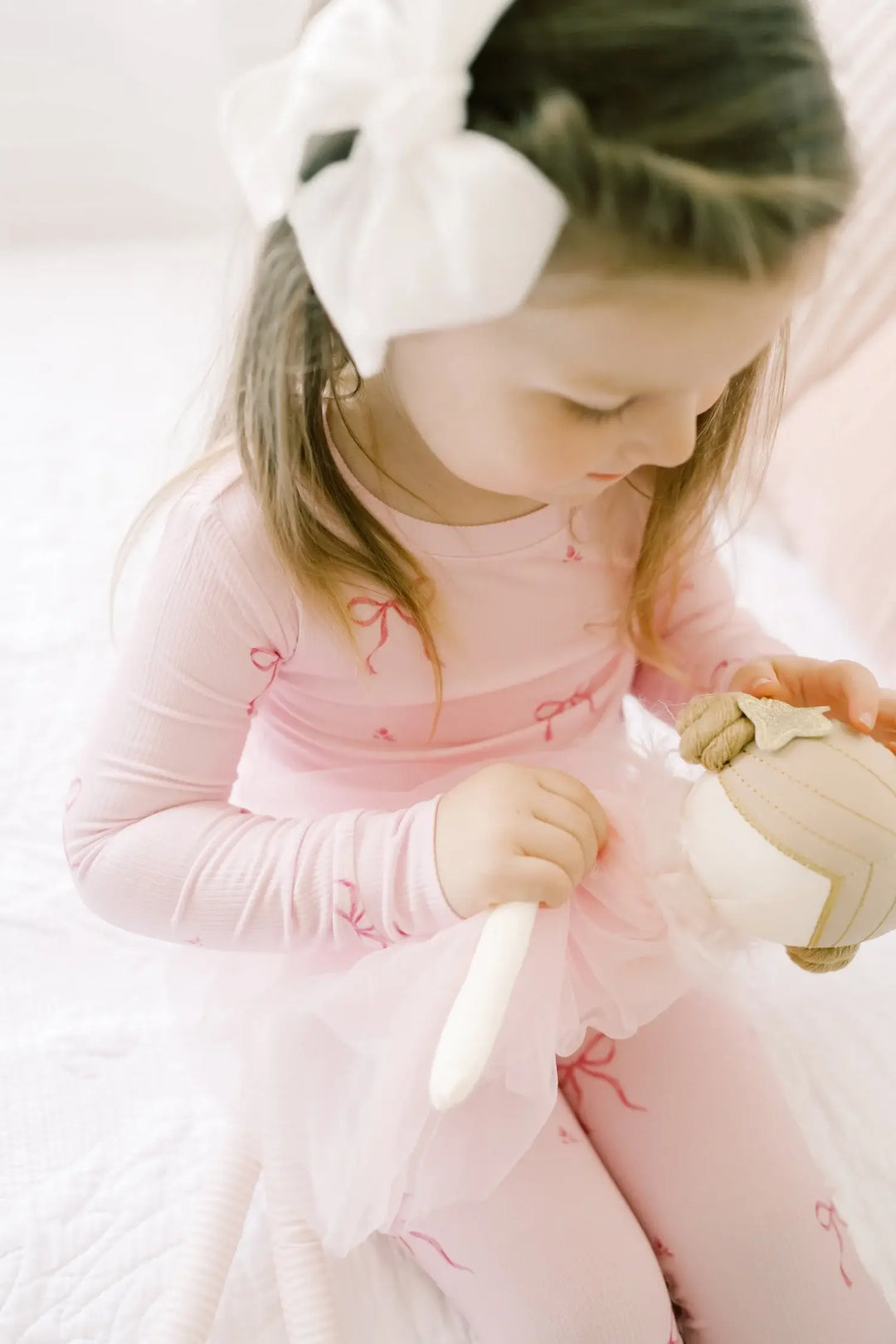 Dreamy Skies Baby - Ribbed Bamboo Two Piece Pj Sets in Pink Bows: 3T