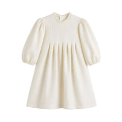 Front view of the elegant cream-colored C’era Una Volta Brigitte long-sleeve dress with a classic tailored silhouette