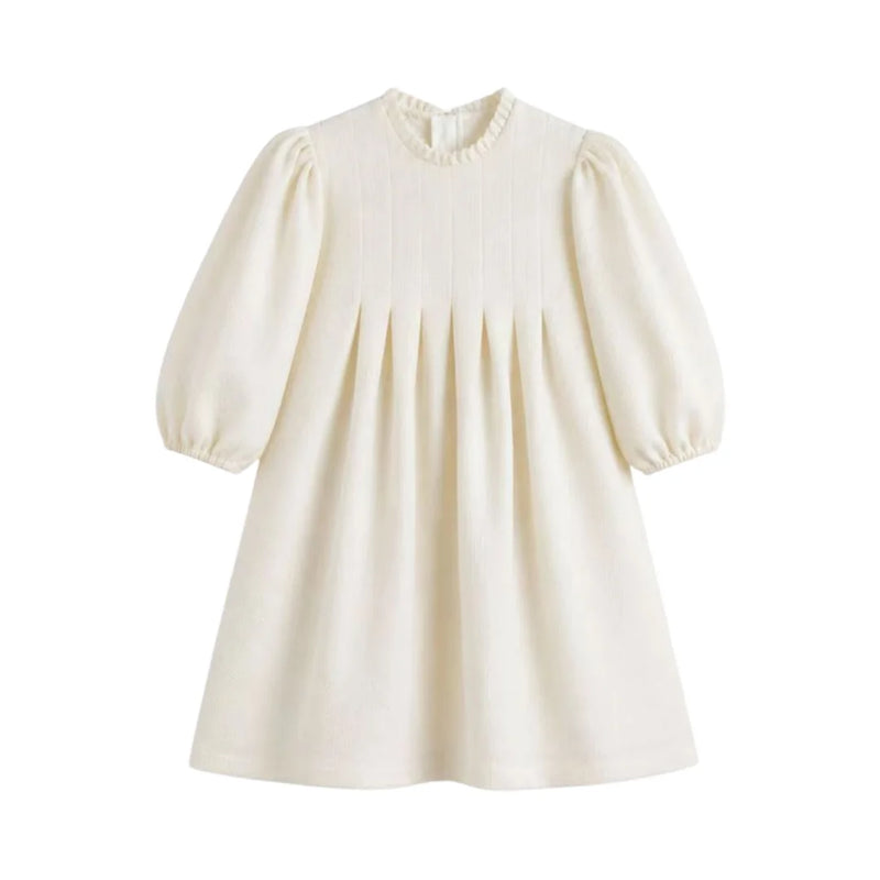 Front view of the elegant cream-colored C’era Una Volta Brigitte long-sleeve dress with a classic tailored silhouette