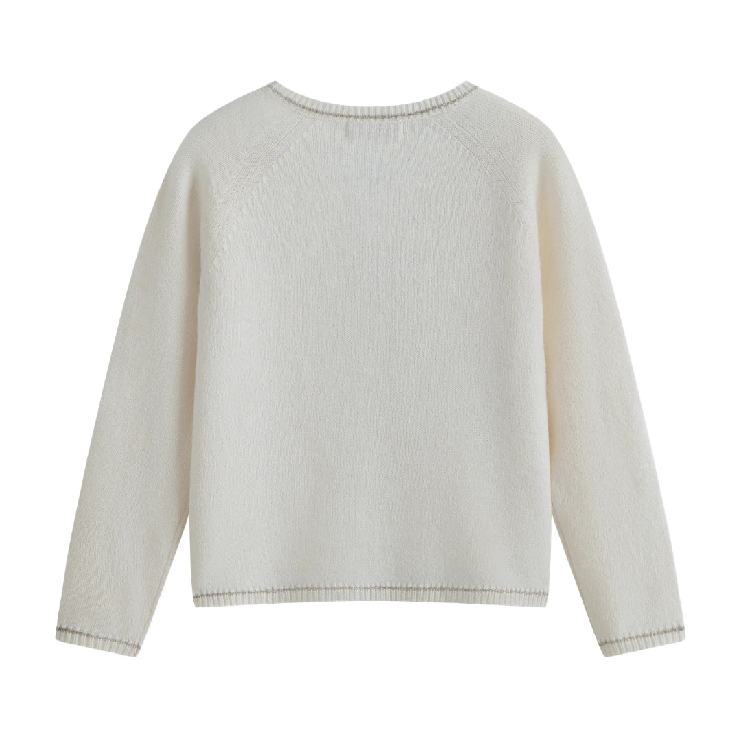 A breathtaking C'era Una Volta Gabriella Cardigan in Cream, showcasing an immaculate knit design back silhouette.