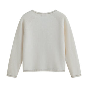 A breathtaking C'era Una Volta Gabriella Cardigan in Cream, showcasing an immaculate knit design back silhouette.