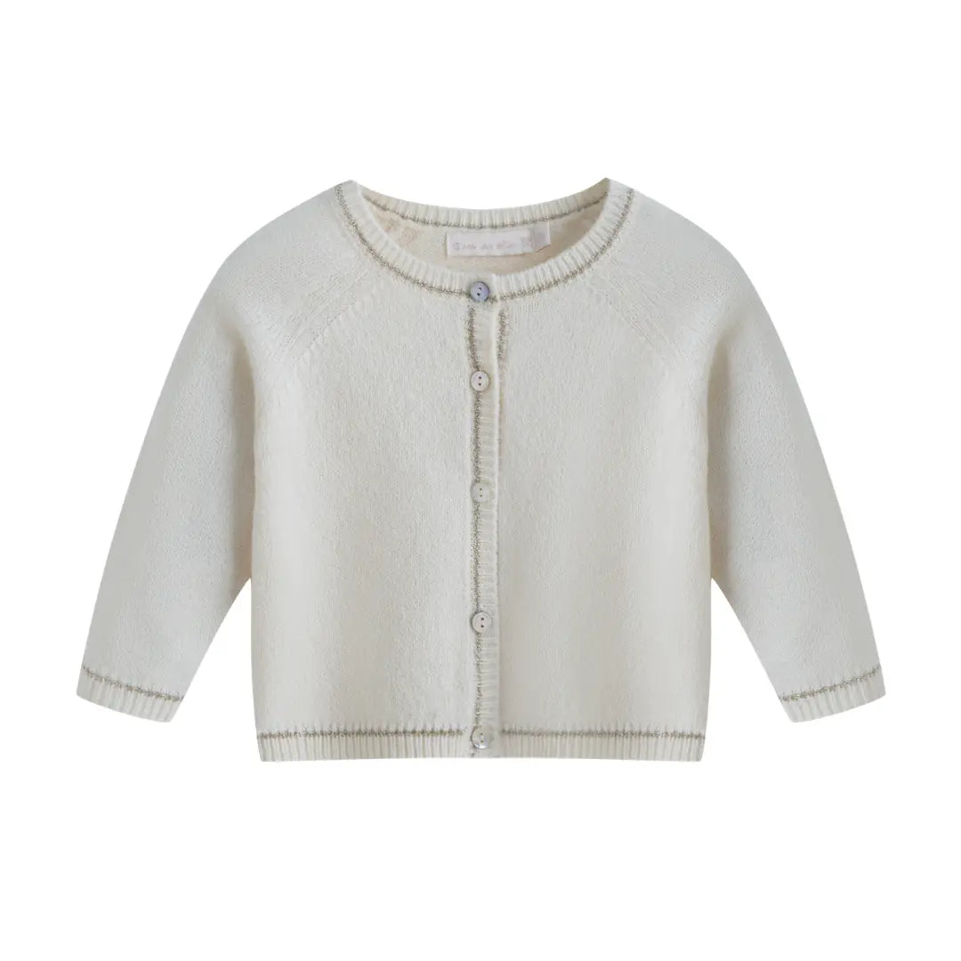 Beige baby cardigan on a white background