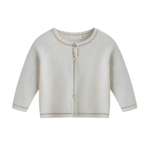 Beige baby cardigan on a white background