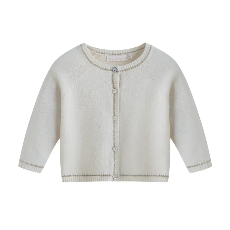 Beige baby cardigan on a white background