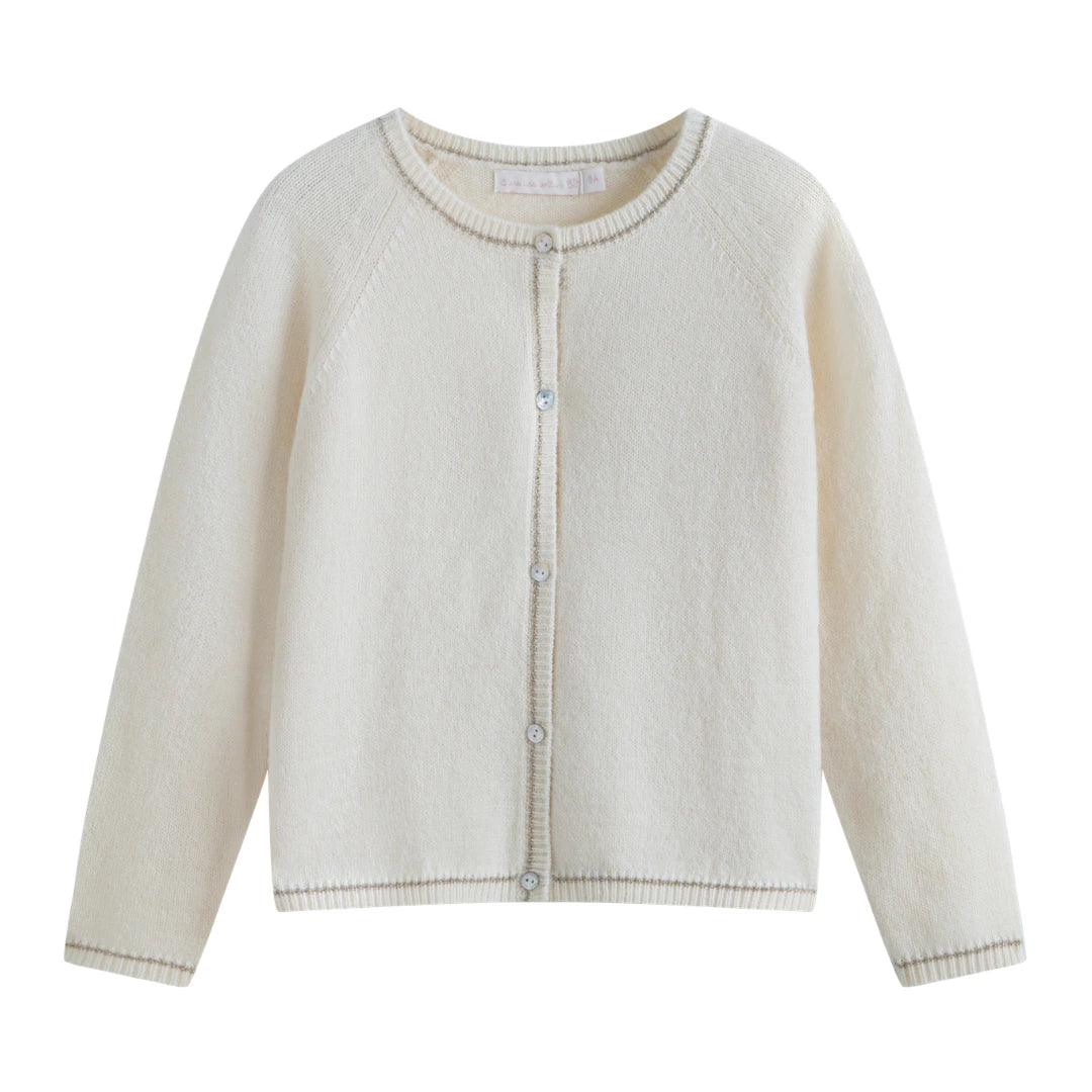A breathtaking C'era Una Volta Gabriella Cardigan in Cream, showcasing an immaculate knit design and classic button-front silhouette.