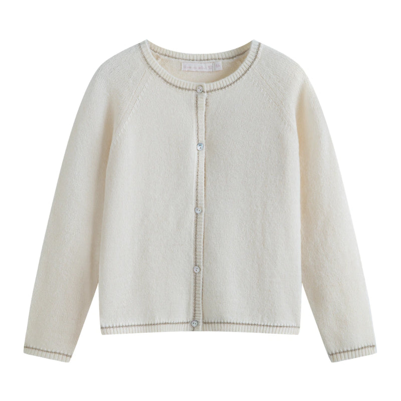 A breathtaking C'era Una Volta Gabriella Cardigan in Cream, showcasing an immaculate knit design and classic button-front silhouette.