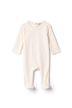 Mocha Off White Cable Textured Velour Footie
