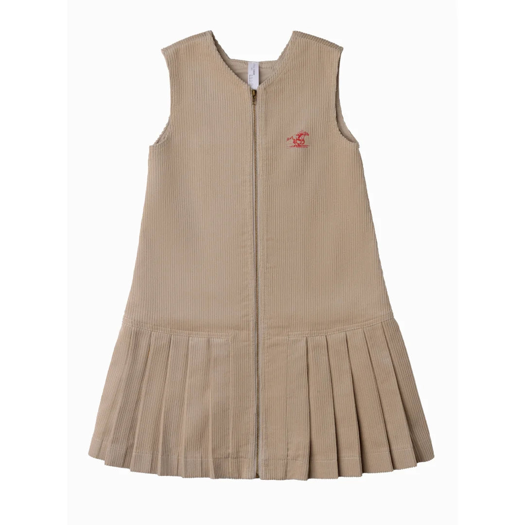 front view of the Cottier oatmilk beige dress for children.