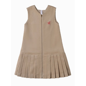 front view of the Cottier oatmilk beige dress for children.