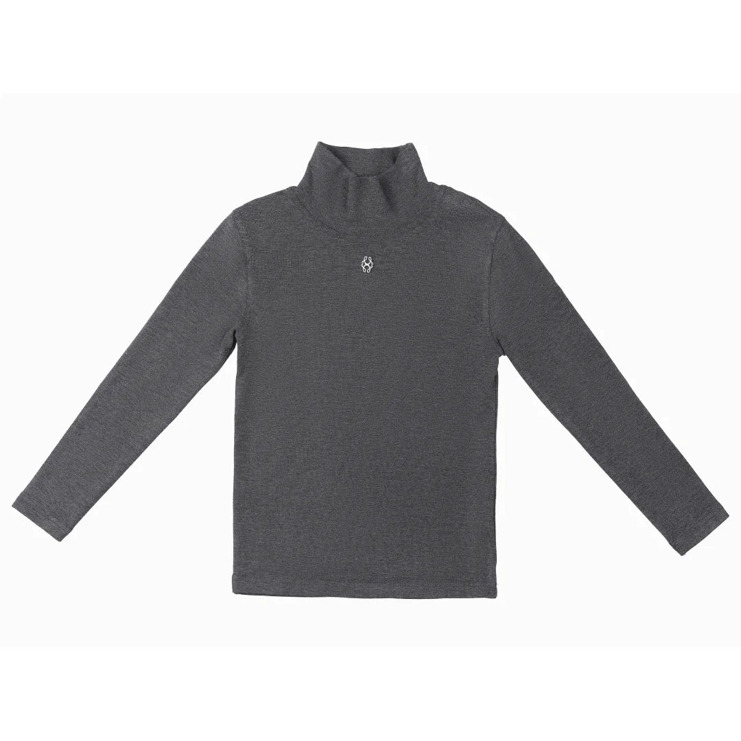 A front view of the Cottier grey knit turtleneck sweater for children.