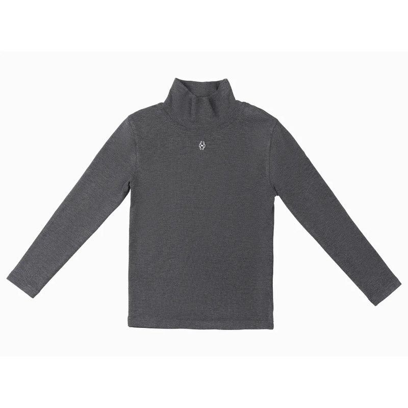 A front view of the Cottier grey knit turtleneck sweater for children.
