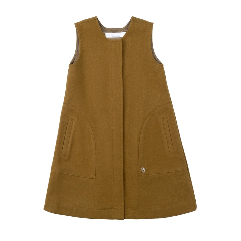 A front view of the Cottier mustard yellow knit jumper for children.