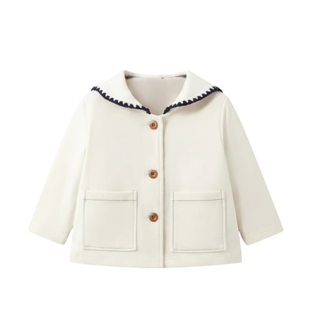 front view of the Cozy Coop baby wool fur-lined coat.