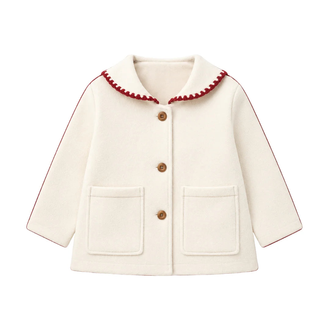 front view of the Cozy Coop baby wool fur-lined coat.