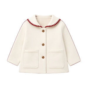 front view of the Cozy Coop baby wool fur-lined coat.