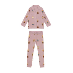 front view of the Crew lounge Dusk teddy pattern grandpa pajama set.