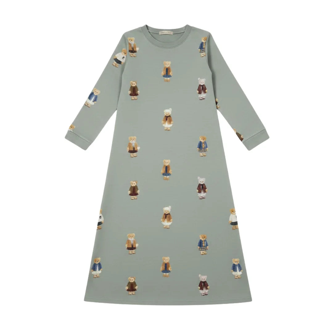 A flat-lay view of the Crew Lounge jade teddy pattern nightgown.