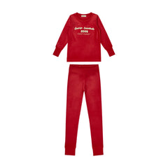 A front view of the Crew Lounge coral terry applique lounge set.