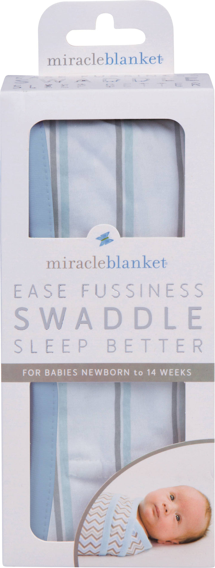 Miracle Blanket- The #1 Pediatrician-recommended Swaddle - Blue With Gray Stripes Miracle Blanket