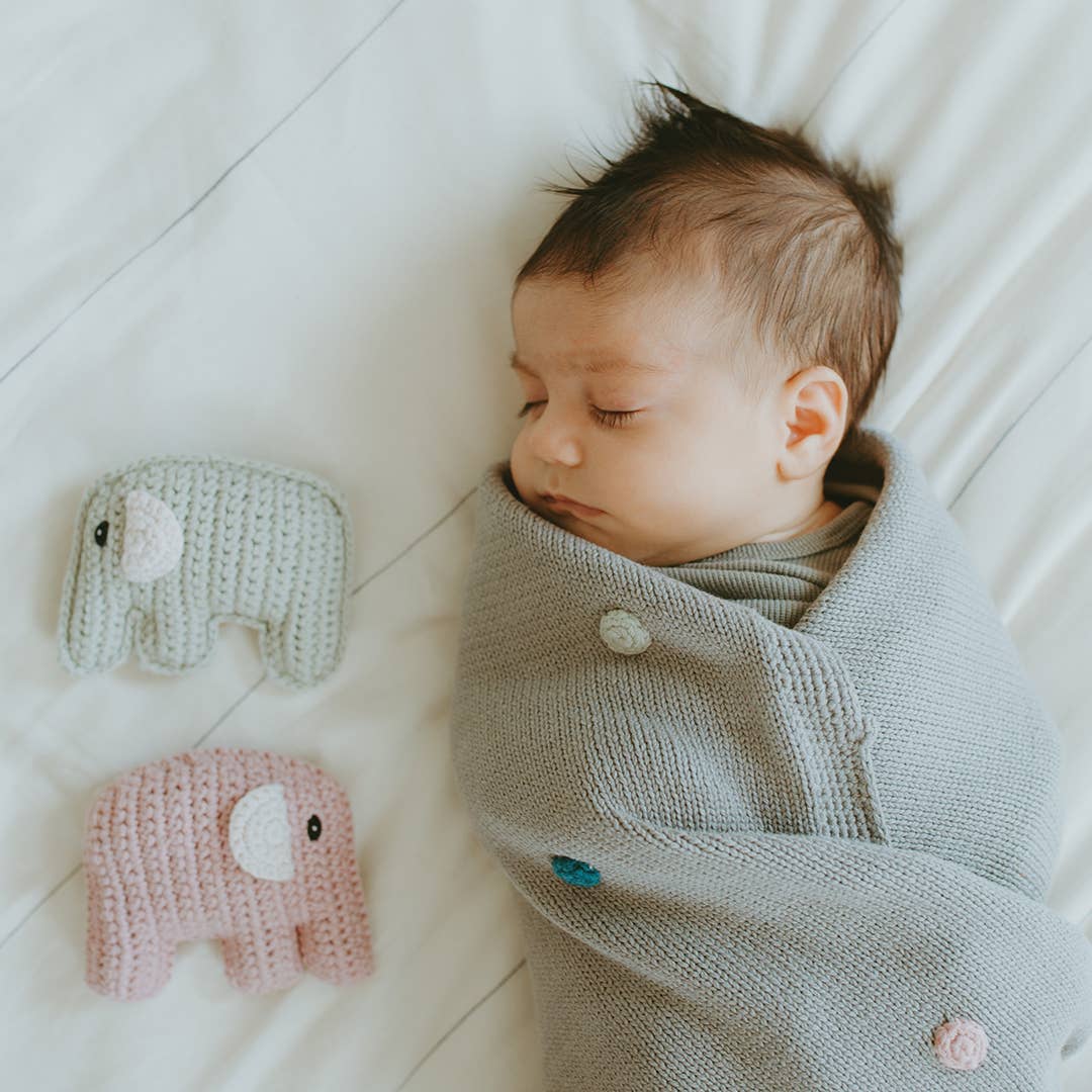 Pebble - Stuffed  Elephant Rattle: Teal