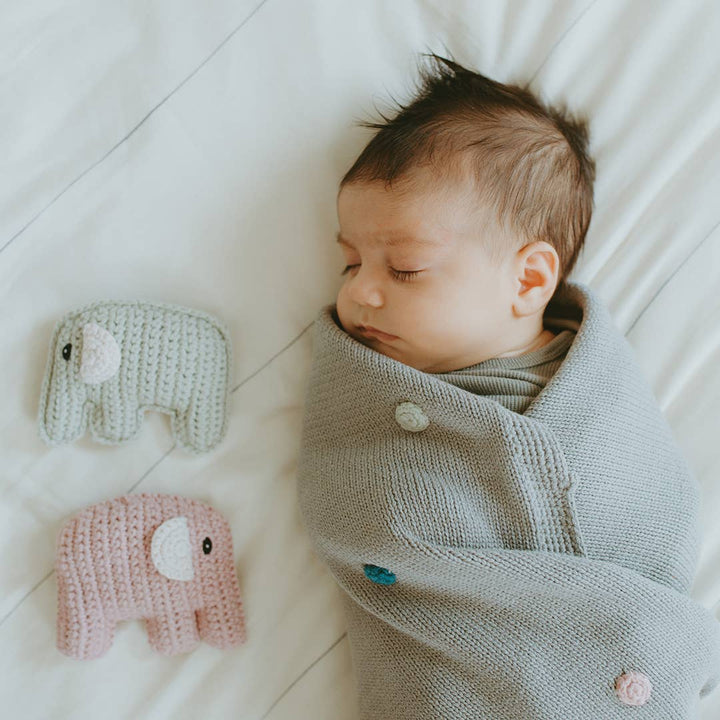 Pebble - Stuffed  Elephant Rattle: Teal