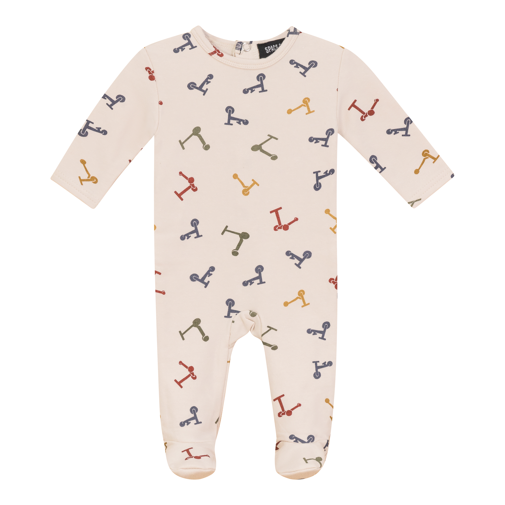 Space Grey Dark Almond Fleece Scooter Print Footie