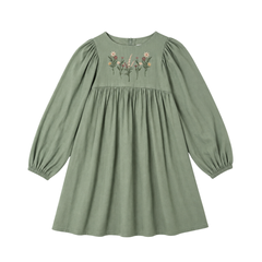 front view of the Early Sunday sage green Belle designer dress