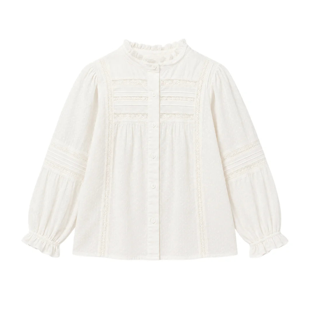front view of the Early Sunday Zoe ecru designer shirt.