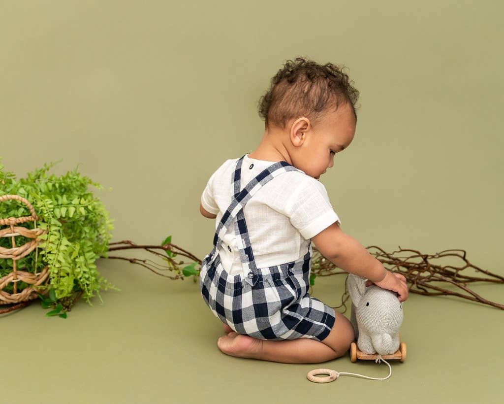 Viverano Grey Heather Stuffed Elephant Pull Cart Toy | Organic Cotton Baby Pull Toy