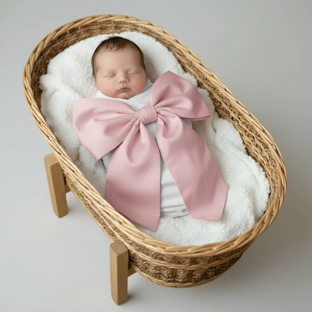 Newborn Cotton Swaddle Sash with Oversized Bow – Sculpted Rose Pink Heirloom