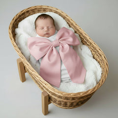 Newborn Cotton Swaddle Sash with Oversized Bow – Sculpted Rose Pink Heirloom