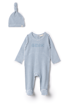 Fragile Blue Brushed Stripe Bebe Footie Set