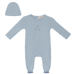 Bebe Bella Blue Mist Pointelle Cherry Embroidered Footie