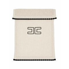 A flat-lay view of the Elisabetta Franchi English knit blanket in butter and black with border.