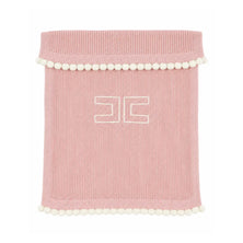 A flat-lay view of the Elisabetta Franchi English knit blanket in pink and ivory with border.