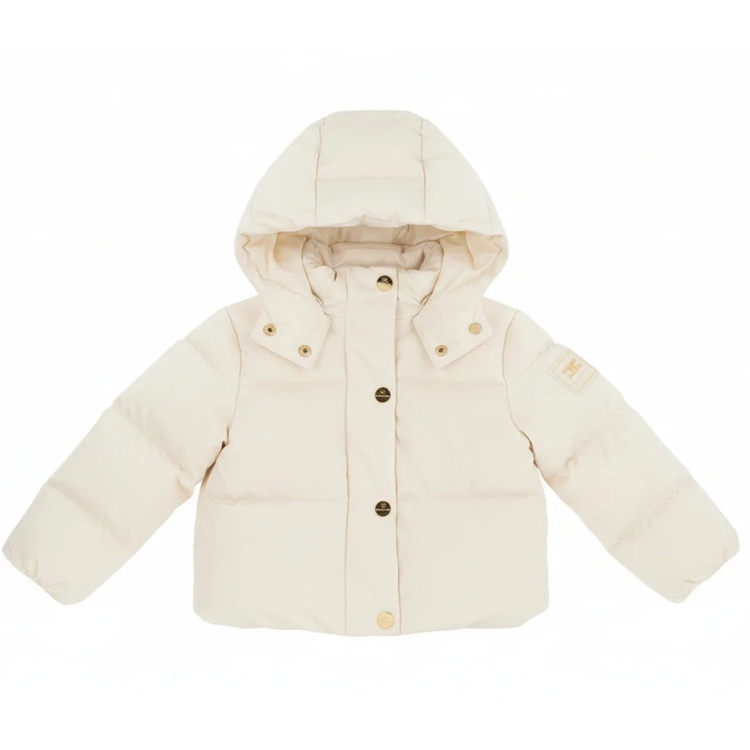 front view of the Elisabetta Franchi milk satin designer baby jacket.