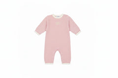 front view of the Elisabetta Franchi pink and ivory English knitted baby romper.