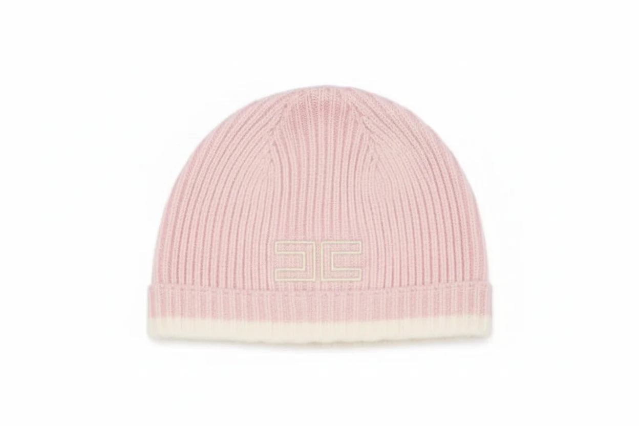 Elisabetta Franchi La Mia Bambina Pink/Ivory English Knit Cap With Edges