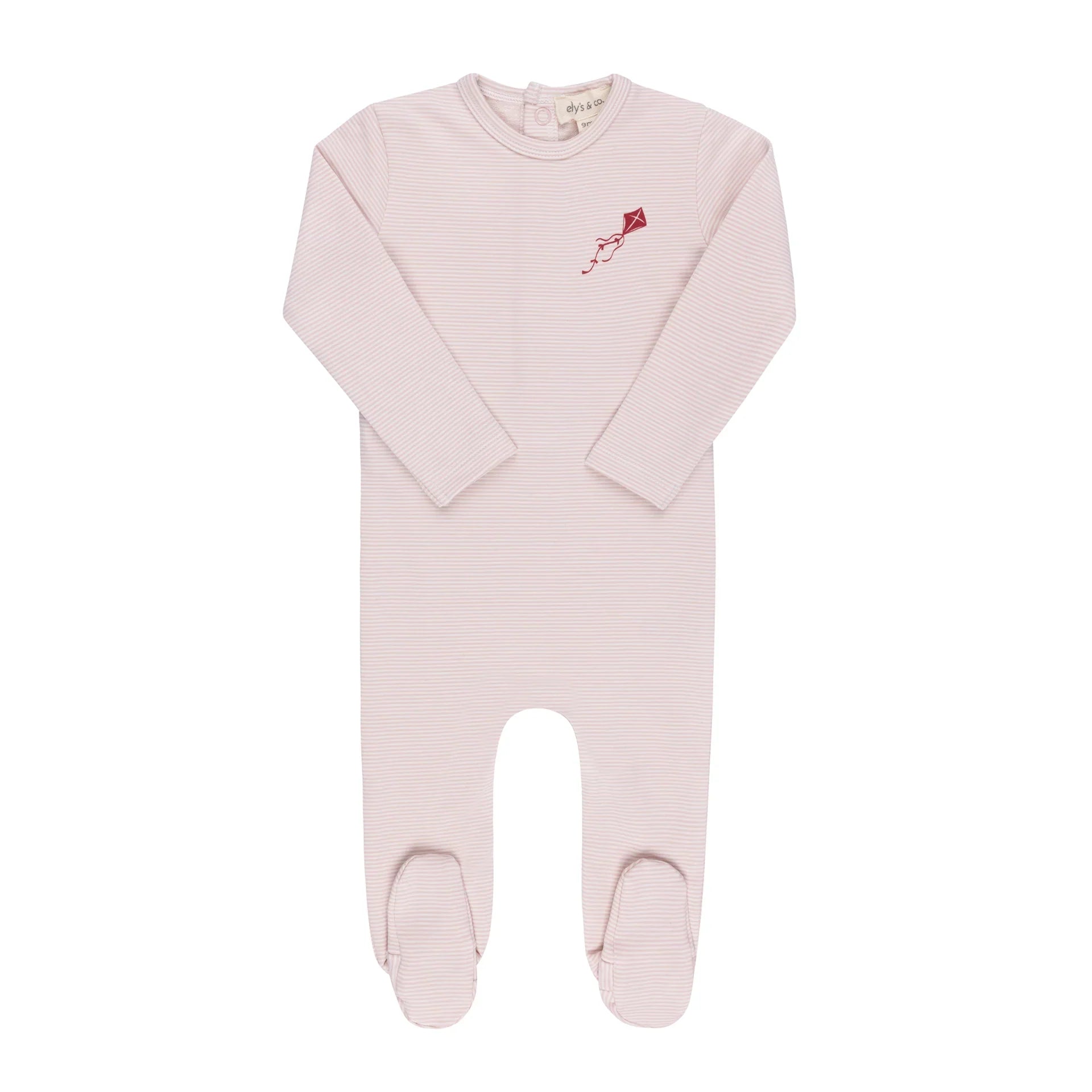 A breathtaking Ely's & Co. French Terry Footie featuring an immaculate pink striped pattern and cozy footed silhouette.
