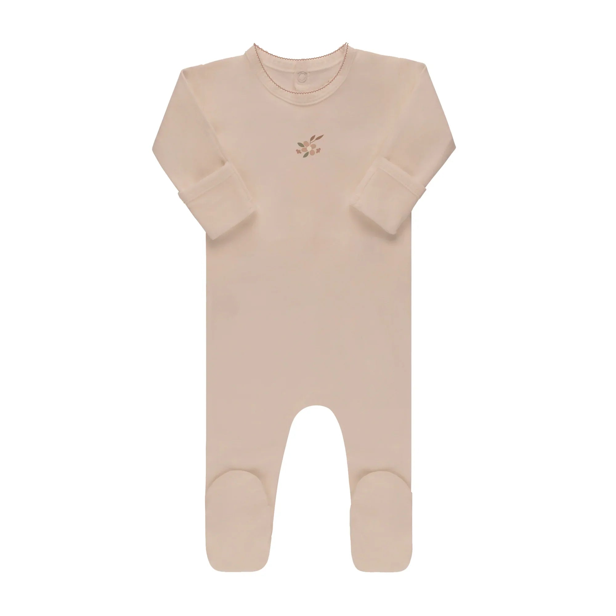 A breathtaking Ely's & Co. Ribbed Footie featuring an immaculate pink palette, delicate floral embroidery, and a cozy footed silhouette.