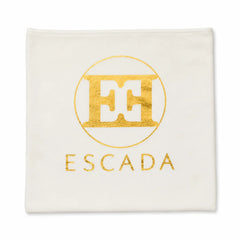 front view of the Escada white and gold logo jacquard baby blanket.