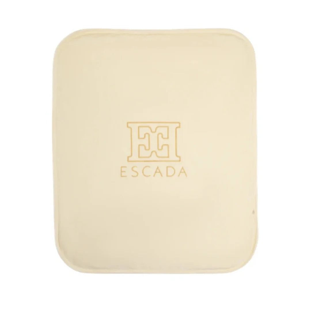 A beautifully Escada heirloom baby blanket in a soft antique white front