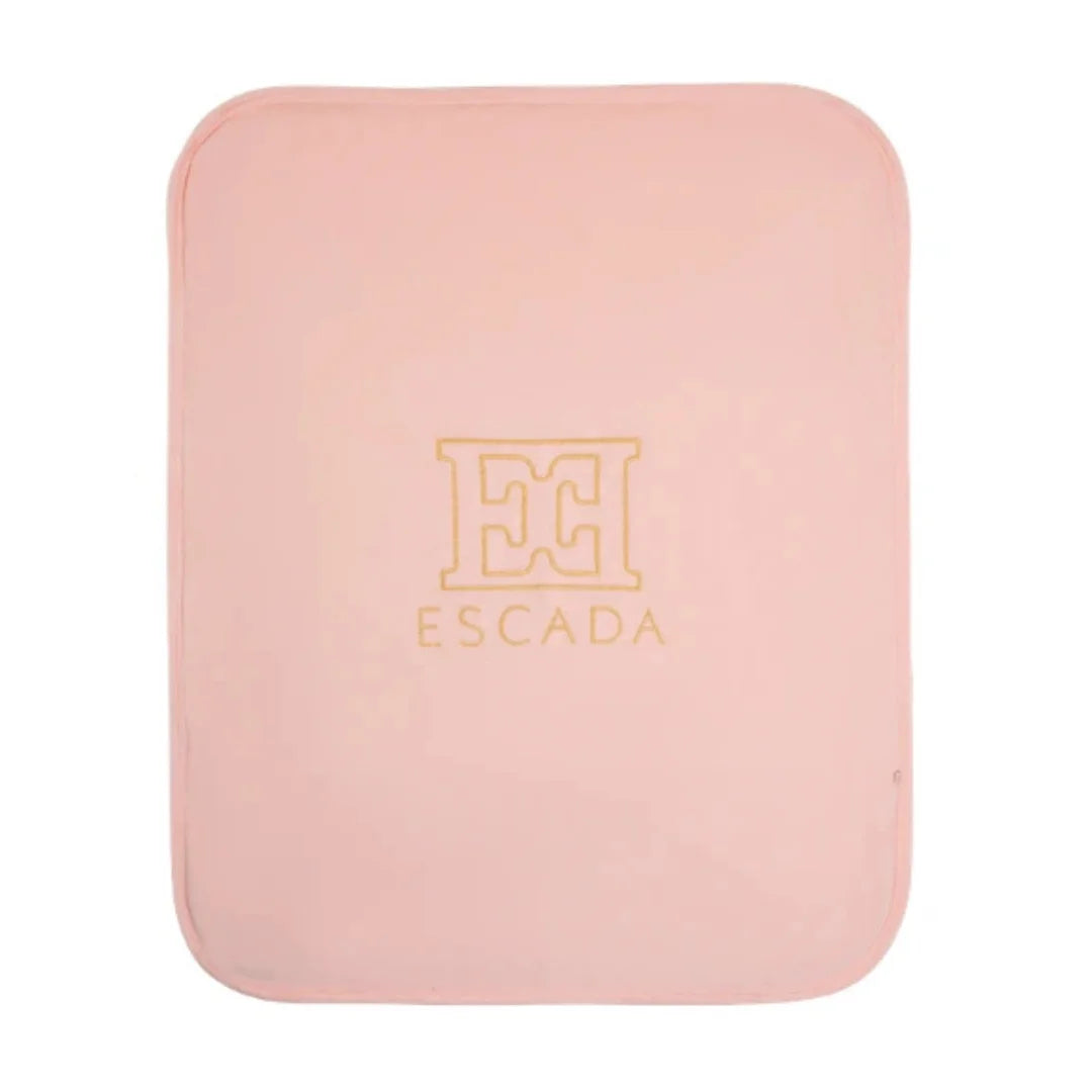 A beautifully Escada heirloom blanket in bridal rose front.