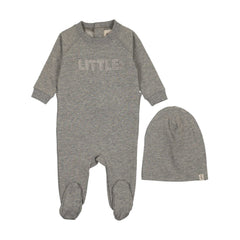 Mema Knits Grey Sherpa Wordart Footie + Beanie